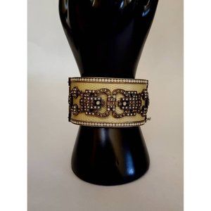 Heidi Daus Double-Hinged Ecru Enamel Cuff Bracelet, White and Citrine Swarovski